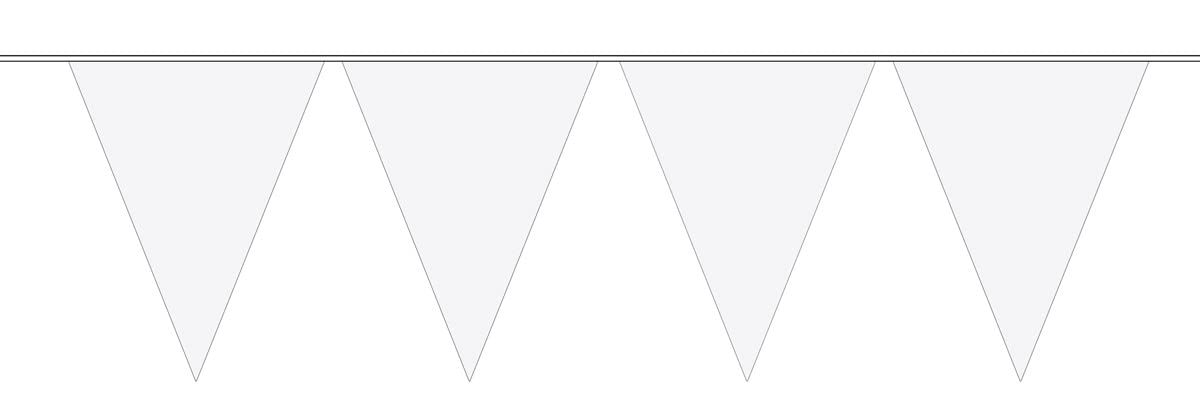 Bunting White 10 metres long with 15 Flags Triangle Plastic
