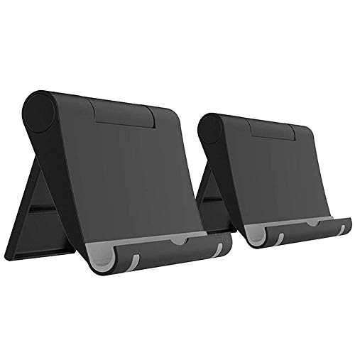 Cell Phone Stand for Desk Foldable, 2 Pack Desk Phone Holder Stand for Office Kitchen Travel, Mobile Phone Stand for iPhone Stand Phone Dock Cradle Compatible with iPad Switch, All Smartphone (Black)