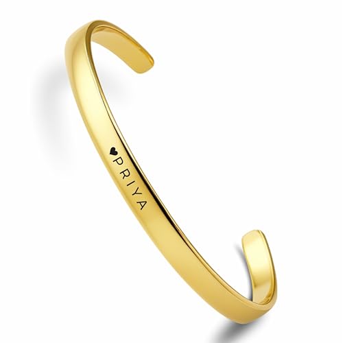 Image of LOUIS MILLER Personalised Golden Kada | With 1 Year Colour Warranty | Kada For Unisex | Adjustable in Size | Glossy Golden Finish |