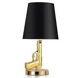CHABEI Modern Gun Table Lamp,Desk Lamp,Electroplated Handgun Body with Fabric Shade,Rustic Pistol Tabletop Lamp-Country Farmhouse Man Cave Decor,Home Decor(Gold, Handgun)