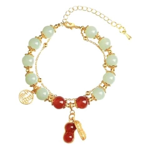 PandaXun Lucky Jade Bracelet,Round Hotan Jade Leaf Bracelet,Feng Shui Lucky Bracelet,Yoga Beads Stretch Bracelet for Women Ladies Jewelry Gift Cover
