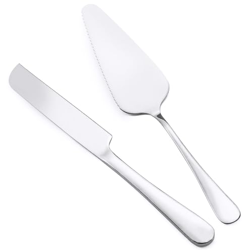 NIYATA Pelle a Tarte Spatule Tarte, Coupe Gateau Patisserie Argent, Ensemble de Couteaux à Gâteau de Mariage en Acier Inoxydable, Idéal pour Mariage et...