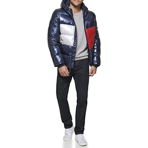Tommy Hilfiger Herren Hooded Puffer Jacket (Standard and Big & Tall) Daunenalternativer Mantel, Tommy-Flagge, Perlglanz, Marineblau, XXL – Ansicht 3