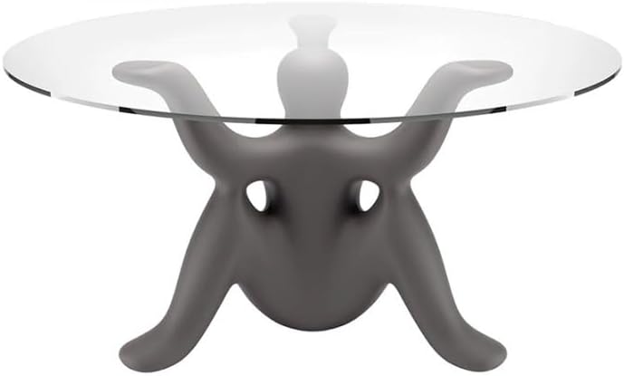 Modern Sculptural Glass Dining Table Contemporary Round Dining Table Artistic Fiberglass Pedestal Table for Dining Room Living Room Luxury Interior (White)