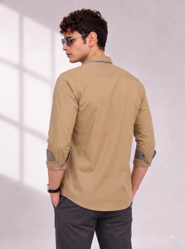 Image of Diverse Men's Cotton Shirt for Men | Regular Fit Full Sleeve Solid Casual Shirt with Spread Collar, Stylish Pocket Design, Standard Length | Formal Office Wear