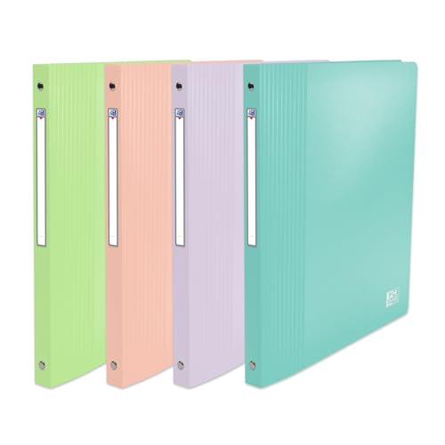 OXFORD Lot de 4 Classeurs Souples A4 Quatre Anneaux 20mm Couleurs Pastel Assorties