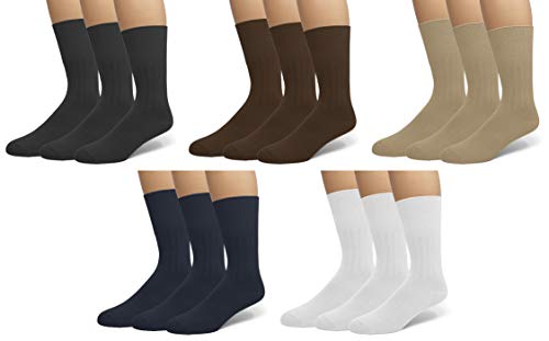 EMEM Apparel Men's Big and Tall King Size Diabetic Circulatory Non-Binding Top Loose Top Casual Dress Crew Mid Calf Cotton Seamless Toe Hosiery Socks 3-Pack Black 13-15