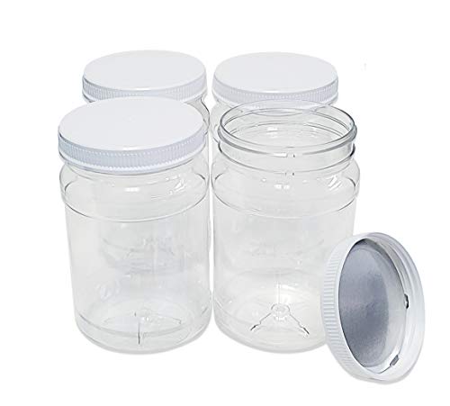 ljdeals 32 oz Clear Plastic Jars with Lids Wide Mouth Mason Jars with Ribbed Heat Induction Liner Caps PET Storage Containers, Pack of 4, BPA Free, made in USA