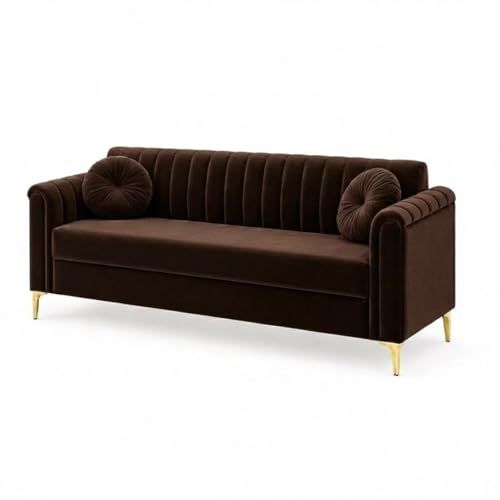 Image of FURNY Dorino 3 Seater Fabric Sofa Set (Dark Brown) Premium Velvet Finish Durable & Comfortable Ideal for Living Room