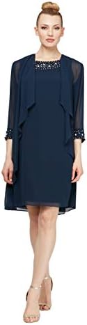 S.L. Fashions Women’s Chiffon Tier Jacket Dress with Bead Neck