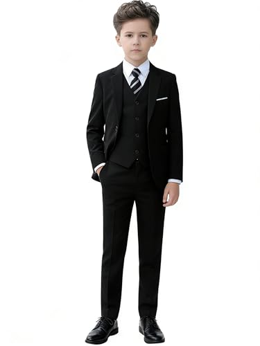 YuanLu Boys Slim Fit Suits Toddler Tuxedo for Kids Homecoming Black Dress Formal Wear Wedding Ring Bearer Outfit Easter Boys Suit Size 6