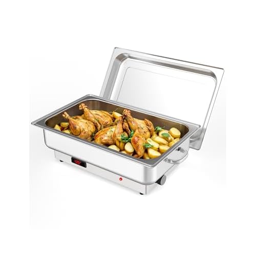 Garvee Electric Chafing Dish Food Servers and Warmers Buffet Set, 9 QT Rectangular Stainless Steel with Temperature Control Display for Parties, Cater