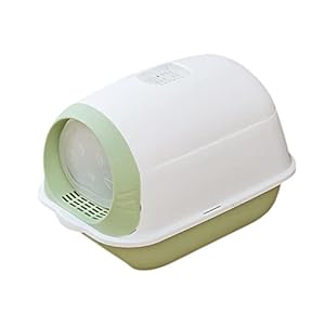 Pet Litter Tray Enclosed Potty Toilet Deep Loo Bedpan Container Litter Pan Spoon Hooded Cat for Pets Supplies Rabbit Bunny, Green