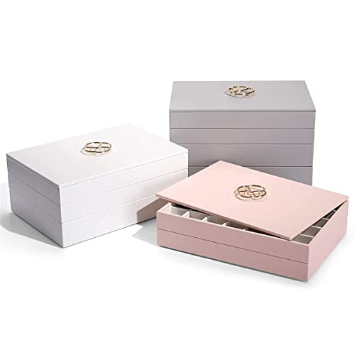 Vlando Stackable Jewelry Box Tray Leather White Jewelry Drawer Dresser Storage Organizer Display Trays Boxes Case With Lid For Earrings Ring Necklace Christmas New Year Thanksgiving Gift (Large-5 In1, White) #TOP7