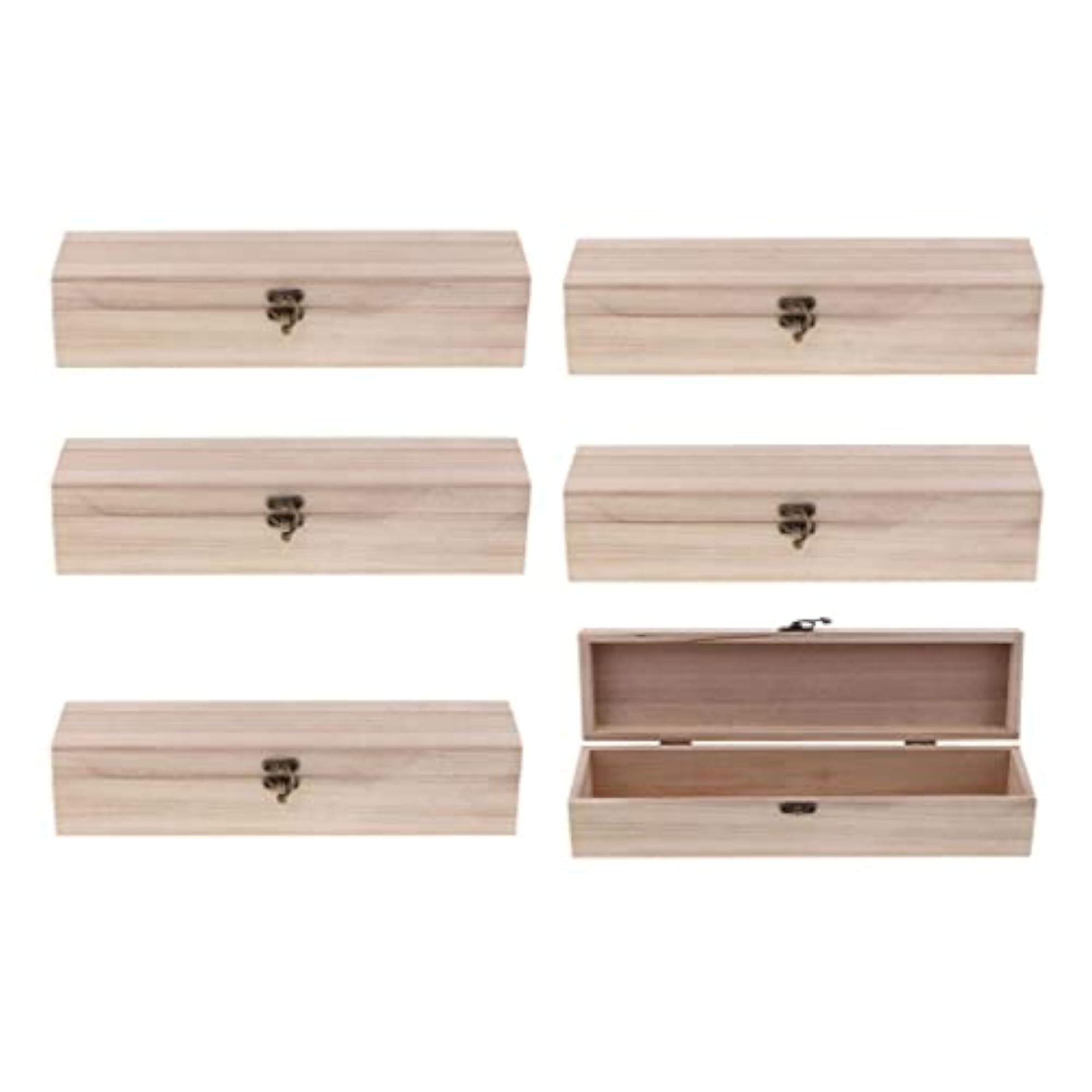 6Pcs Plain Rectangle Wooden Jewelry Storage Box Case