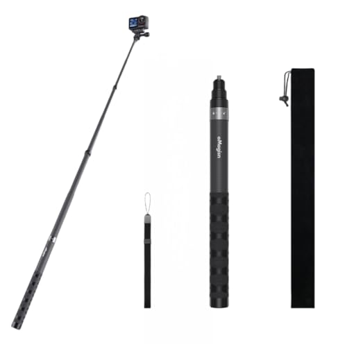 Palo invisible de fibra de carbono de 120 cm, almacenamiento compacto, extensible, 4 longitudes ajustables, solo 112 g, incluye bolsa de almacenamiento y correa de muñeca