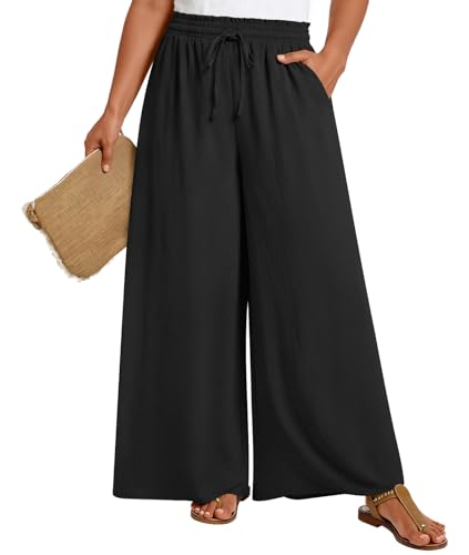 LONGYUAN Womens Plus Size Wide Leg Pants Summer High Waist Casual Long...