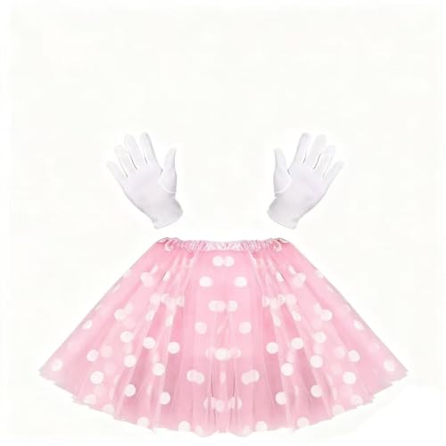 MIVORA Maus Mouse Kostüm Damen, Ballettkleider Haarreifen Handschuhe Nase, Tutu Damen mit Weiß Gepunktet, Kinder Tüll Kleid für Karneval Cosplay...
