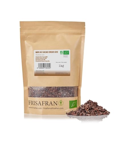 FRISAFRAN | Cacao Nibs en Polvo Eco 1kg | Organico | Natural y Puro | Cacao Crudo | cacao puro en polvo | Plantación de cacao Theobroma | Beneficioso para la piel y pelo | Cultivado en Perú | crudo