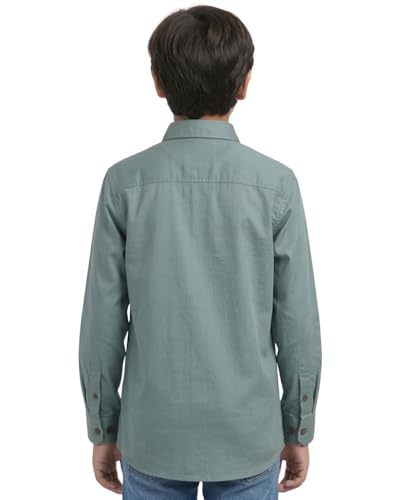Image of Red Nine Rocket Science Boys' Solid Satin-Finish Poly Cotton Shirt | Single Pocket, Spread Collar, Long Sleeve, Casual