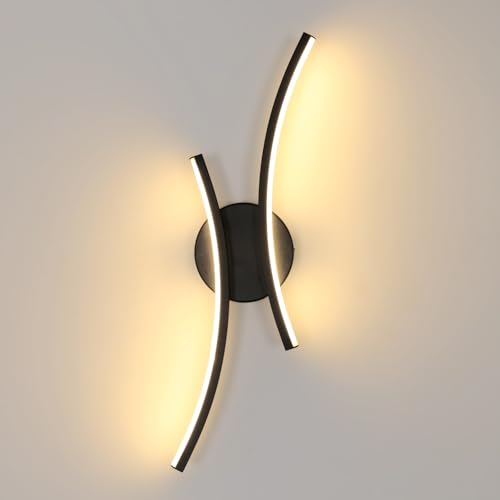Mckalen Aplique de Pared LED Interior, 20W Lámpara de Pared Negro Diseño Moderno Lineal 2250LM, 44.5CM Luz Led de Pared Aluminio para Dormitorio Sala de Estar Pasillo, Blanco Cálido 3000K