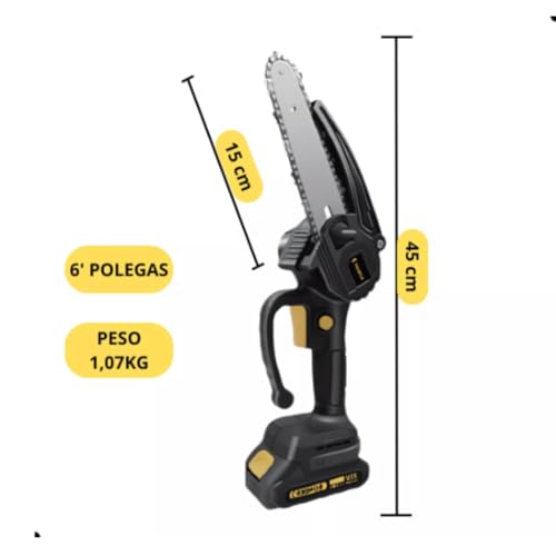 Motoserra Elétrica Portatil Eletroserra Sabre 6 Polegadas 21v 2x Baterias Bivolt Segurança e Potênci