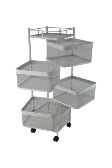 3starimex = aliases) White 5 Tier 360 Degree Rotating Metal Vegatable Storage Rack w/Swing Out Shelves