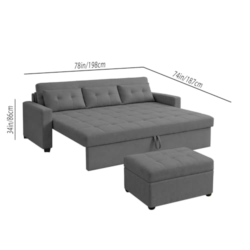 Image of Emilio 3 Seater with Ottomon Pull-Out Sofa Cum Bed (Cream Color) Premium Fabric Sofa Set for Living Room | Bedroom