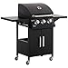 Outsunny Barbacoa de Gas con 3 Quemadores Termómetro Parrilla de Gas con 2 Mesas Laterales Armario de 2 Puertas 4 Ruedas y Frenos Acero al Carbono para BBQ 121x55x109 cm Negro