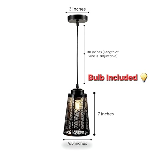 Image of Modern Geometric Pendant Light Set, 3-Piece Black Metal Hanging Lamps for Kitchen, Dining Room, Living Room with Art Deco Design, Bulb Included