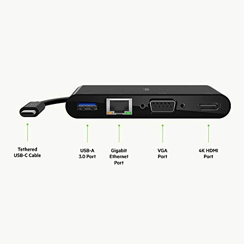 Image of Belkin Multimedia Adapter with USB‑C Passthrough Power - HDMI, USB‑A & USB‑C Ports, 4K Video, Compact Laptop Hub for MacBook, Chromebook, Windows, Travel & Home Office