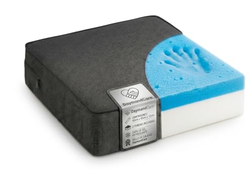 DaymandCare® | Cojin Premium de Viscoelastica y Gel Refrescante con 2 Fundas Incluidas | Impermeable | Gran Confort Durante Largos periodos de Uso | Cojin Silla Oficina | (Extra Grande)