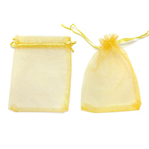 Image of Bezall 50Pcs Organza Bags 6x8 inches, Golden Mesh Gift Bags Drawstring Jewelry Pouches Christmas Wedding Party Favor Candy Bag