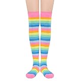 Zando Pride Socks Women Pink Thigh High Socks Striped Socks Thigh High Stockings Rainbow Socks Knee High Socks Over The Knee Socks Thigh High Rainbow Socks Gay Pride Socks Pink Rainbow One Size