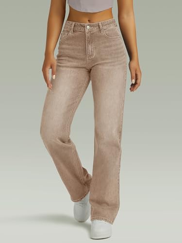 Image of FUNUCA Straight Leg Jeans for Women,High Waisted Wide Leg Loose Microelastic Boyfriend Denim Pants