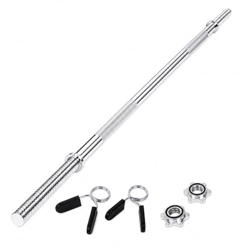 Centra 55 Standard Barbell Bar 1 Inch Weight Lifting Bar Anti-Slip Knurled Grip for Bench Press Hip Thrusts Squats Lunges 480lb Weight Capacity Home Gym with 2 Spinlock Collars & Star Nuts