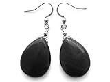 Ganchos de acero quirúrgico Pendientes con obsidiana negra natural, Personalizable, Ganchos de acero quirúrgico