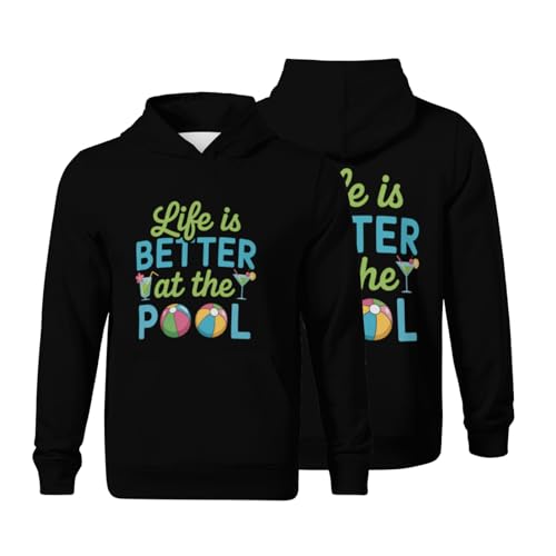 Kids Life Is Better At The Pool Boys Girls Lightweight Kangaroo Pocket Fleece Hoodies