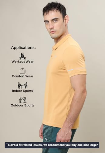 Image of TECHNOSPORT Men's Solid Slim Fit Polo Collar T-Shirt TECHNOCOOL+ Half Sleeve Button Polyester for Gym Running Workout UPF50+ Anti Odour