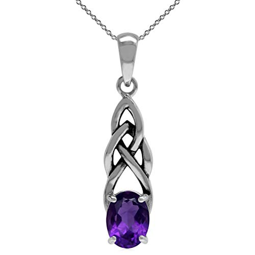 Silvershake 1.14ct. Natural African Amethyst 925 Sterling Silver Celtic Knot Pendant with 18 Inch Chain Necklace