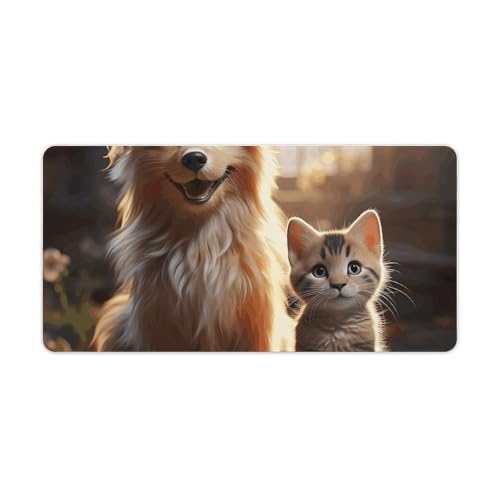 Tapis de souris de jeu grand format antidérapant et imperméable chat chien