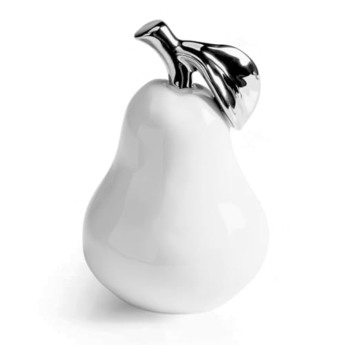 Torre & Tagus Orchard Ceramic Pear Décor for Display on Bookshelf, Living Room, Dining Room, Home Office, White