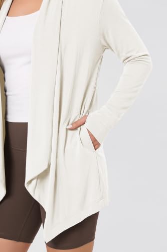 Image of ODODOS Women's Drape Open Front Cardigans Cozy Soft Long Sleeve Casual Wrap Outerwear with Pockets Thumb Hole