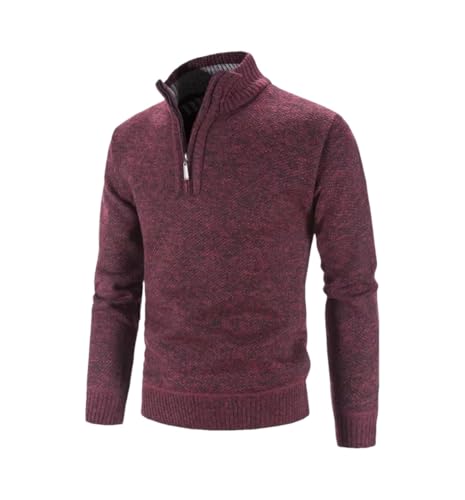 Men's Winter Thick Knitted Pullover - Solid Color Zipper Mock Neck Slim Fit Casual Sweater