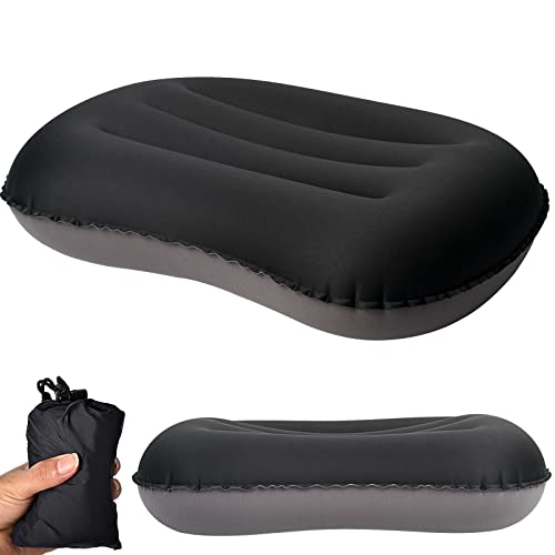 ChanYu Ultralight Camping/Inflating Travel Pillow, 3.5 oz Compressible,Comfortable, Ergonomic Camping Pillow with Storage Bag, for Neck Lumbar Support for Camping Backpacking, Hiking Traveling(Black)