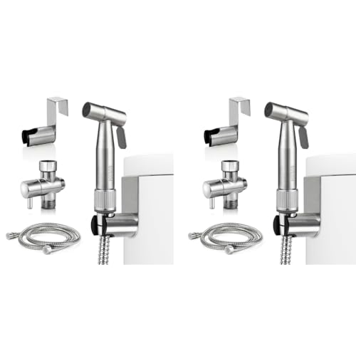 Image of HASTHIP Toilet Spray Gun Pressurized Handheld Sprayer Bidet Hose Stainless Steel Rinser No Drill Universal G1 /2 Spray for Installation Kit 4ft Soft Hose 2PCS