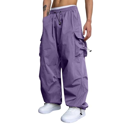 Men's Cargo Pants with Flap Pockets & Drawstring Elastic Waist Trouser Casual & Techwear Joggers Streetwear