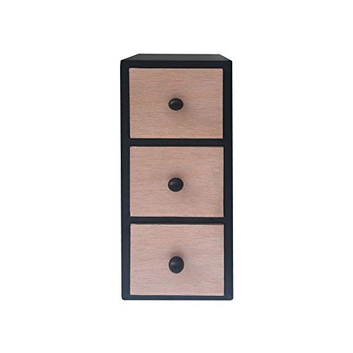 Rebecca Mobili Mini cajonera para Escritorio, organización Estudio, 3 cajones, Madera Clara Negra, diseño contemporáneo, para baño Oficina - Medidas: 34,5 x 11,5 x 10 cm (AxANxF) - Art. RE6283