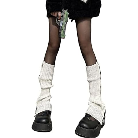 Women Knitted Leg Warmers, Knee High Preppy Style Ribbed Leg Warmers for Teen Girls,Pink Leg Warmers (White Zipper, One Size) Cover