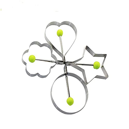 4 Stück Antihaft-Edelstahl-Pfannkuchen-Formen-Set mit Anti-Verbrühungs-Silikon-Griff, Herz, Stern, Blume, runde Form zum Kochen, Eierkocher Cover